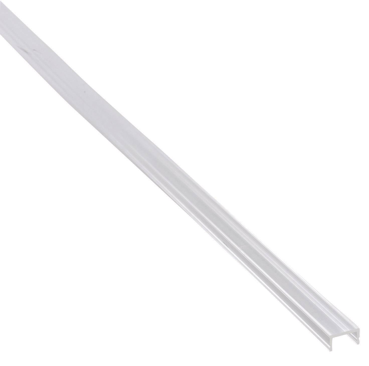 A long, transparent plastic strip with a C-shaped edge, possibly a skirting or architrave profile.