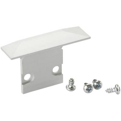L-shaped metal bracket with a bevelled edge, four screws beside it. Suitable for furniture mounting or similar applications.