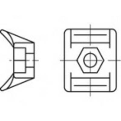 'Technical drawing of two components: on the left, a perspective view, on the right, a top view with a hexagonal hole in the centre.'