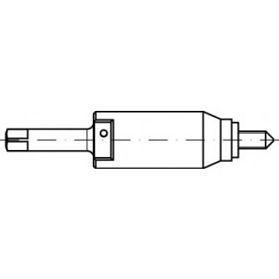 A technical diagram shows a machine tool tip with a cylindrical shaft and conical end in side view.