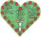 A heart-shaped circuit board with several red LED lights around the edge. It looks decorative and technological.