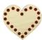 Wooden heart with red dots evenly spaced and decoratively arranged along the edge.
