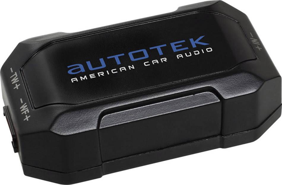 Black car amplifier with the inscription 'Autotek American Car Audio'.