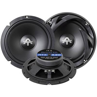 Three black car speakers by Autotek, model ATX 6.2W, with silver logo on the front, maximum power of 300 watts.