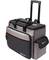 Compact, grey DJ bag on wheels with a black zip compartment and side logo emblem, suitable for transporting equipment.