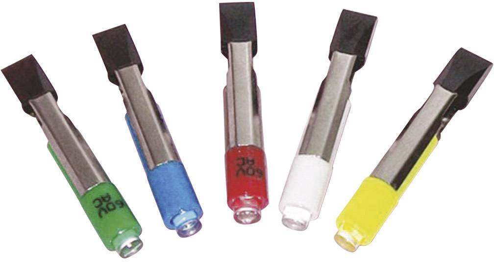 Five coloured PVC tape dispensers in a row: green, blue, red, white, yellow. Aids for packaging and office tasks.