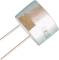 A cylindrical microphone level sensor with two connection wires, partly metallic and partly with a gold-coloured coating.