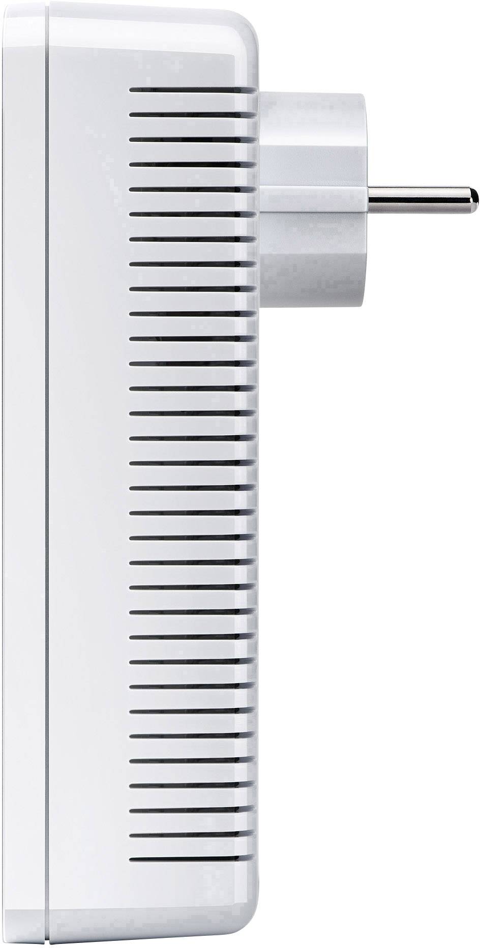 A vertical network adapter is shown side-on, with a power plug on the right. Suitable for home network connection.