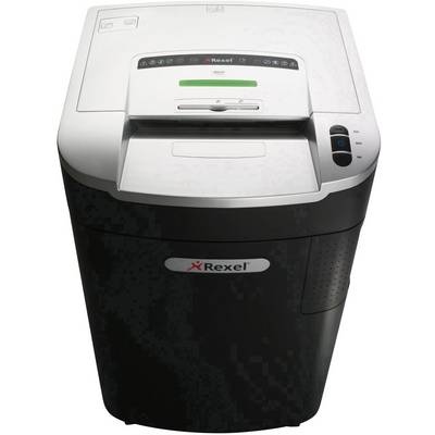 An electric paper shredder by Rexel. Slots for ejecting paper strips are located at the top. Suitable for office use.