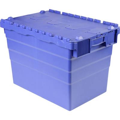 Blue plastic container with lid, suitable for stacking. Ideal for storage and transportation of various items.