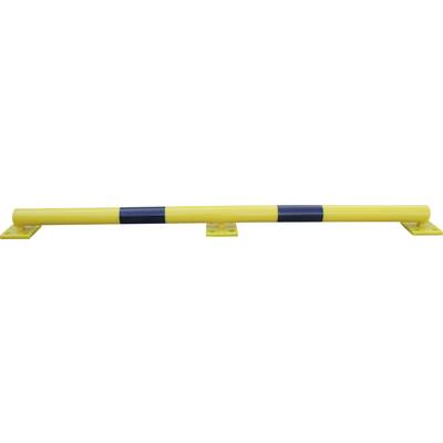 Yellow safety barrier with black stripes, mounted on the floor.