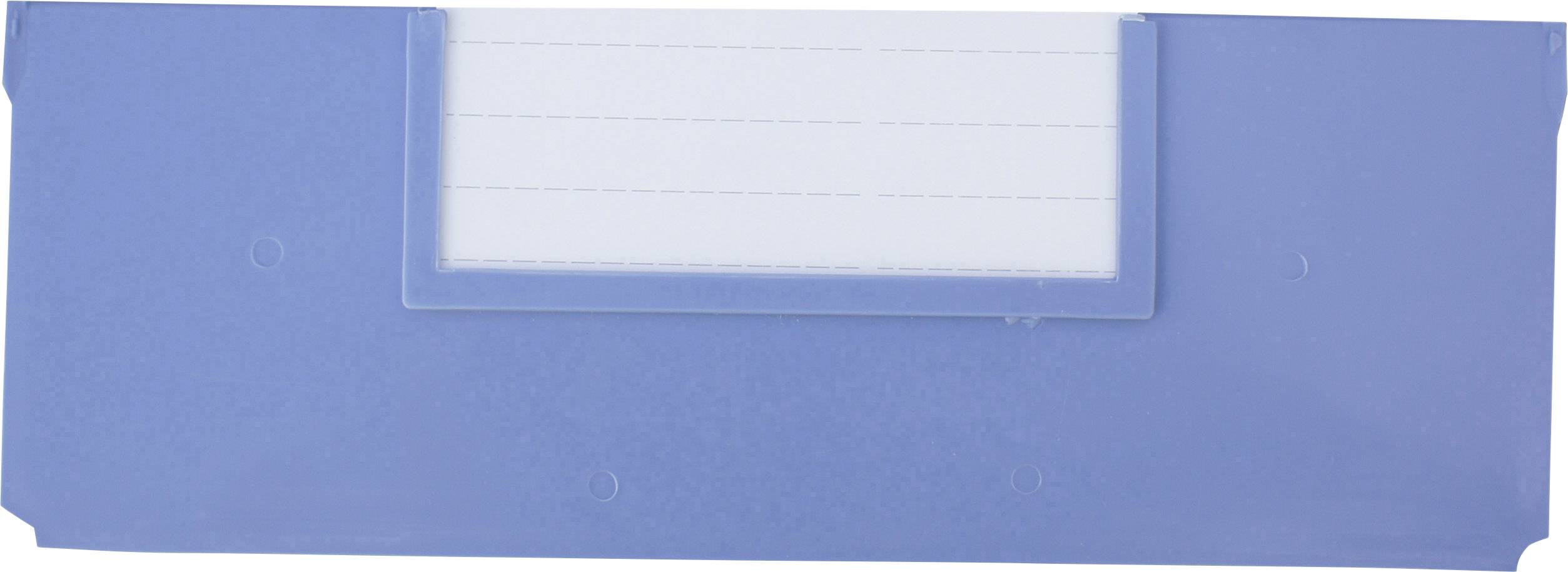 Blue document folder with a transparent labelling field.