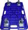 Blue plastic platform with four grey wheels, suitable for transporting loads. Rectangular shape with integrated handles.