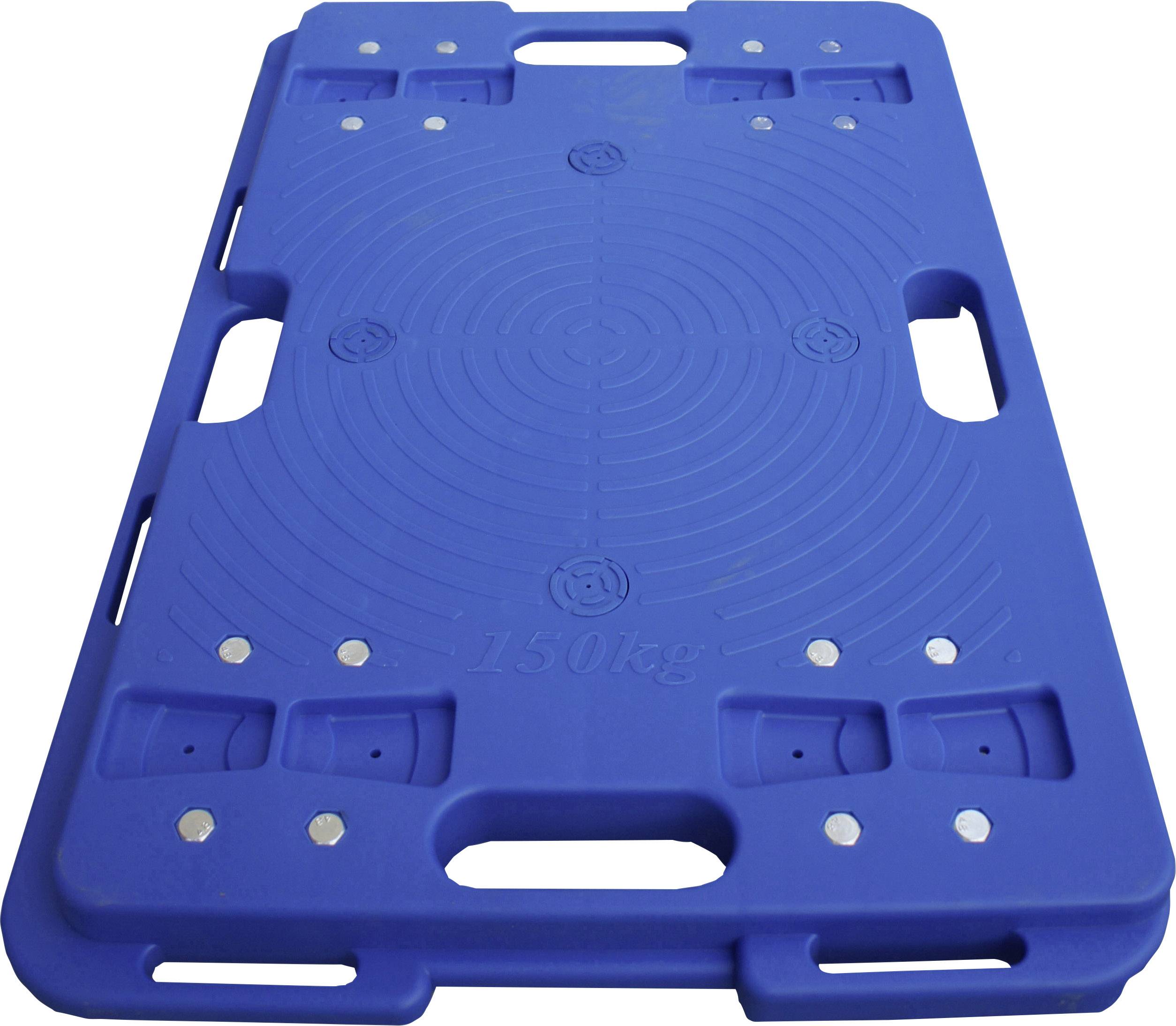 Blue plastic platform with integrated handles, suitable for loads up to 150 kg.
