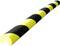A yellow and black striped protective cushion, used for covering corners or edges to prevent accidents.