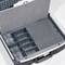Opened black tool case with multiple compartments, foam lining and carrying handle. Ideal for organised storage of tools.