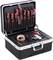 Opened toolbox with various screwdrivers, adhesive tape, a knife and pens, organised in compartments.