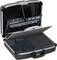 A black briefcase with multiple compartments and foam padding, suitable for securely storing items.