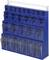 A blue organiser with three rows of plastic compartments in varying sizes for storing small items.