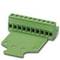Green electrical connector with multiple terminal blocks, suitable for mounting on printed circuit boards.