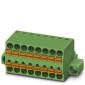 Green electrical plug with multiple connection terminals, suitable for industrial applications.