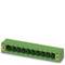 Green electrical terminal block module with 8 connections, for wiring in electrical circuits, rectangular shape.