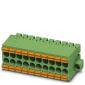 Green multi-pin connector with several orange connection points, suitable for electrical wiring in industrial applications.