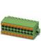 Green multi-pin connector with several orange connection points, suitable for electrical wiring in industrial applications.