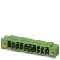 Green connector block with eight screw terminals in a row, for electrical wiring or connection in control cabinets.