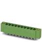 Green plastic connector housing with 12 pins; typical component for electronic connections.
