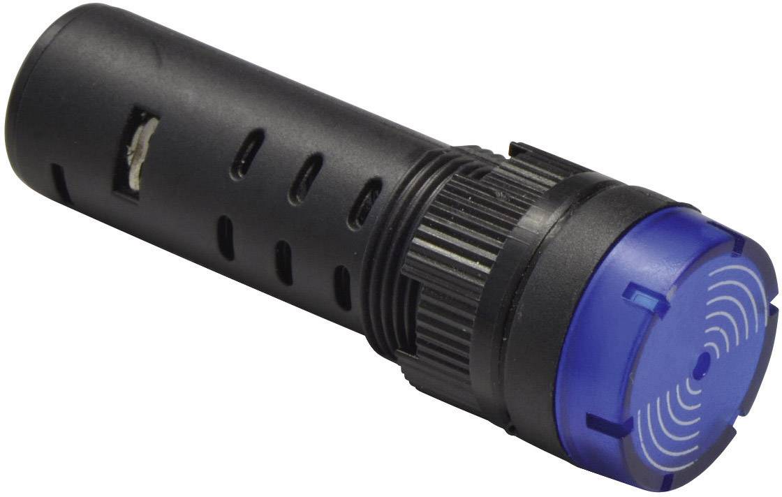 Black cylindrical sensor with a blue cover at the end, several openings and grooves for ventilation visible.