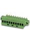 A green electrical multi-pin connector, suitable for printed circuit board mounting in electronic circuits.