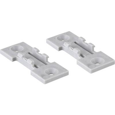 Two grey plastic mounting plates with drill holes, suitable for securing items to flat surfaces.