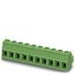 Green connector block with eight terminal connections in a single row.