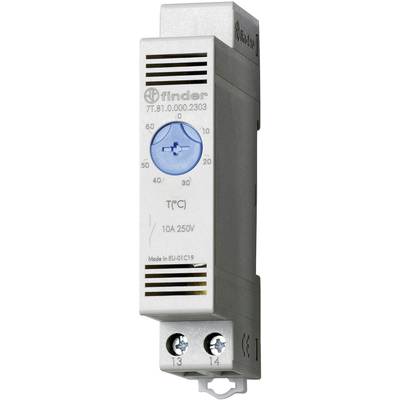 Thermostat with adjustable temperature from -10°C to 60°C. Shows controller, scale and connections. Marking: Made in EU.