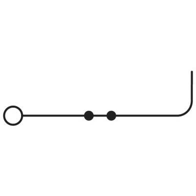 'A schematic line diagram with an empty circle on the left, two filled circles in the middle, followed by a curve leading upwards to the right.'