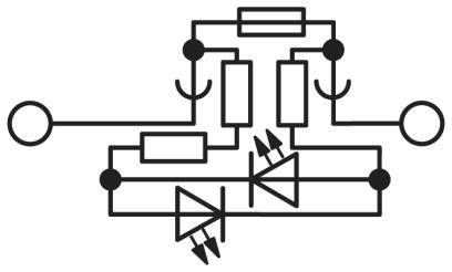 Circuit diagram of an electrical network with diodes. Shows connection paths and components such as rectangles and triangles.