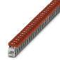 A red terminal block with multiple connections, suitable for industrial electrical switchgear.