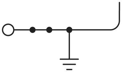 Electronic circuit symbol showing a line with connection to earth/ground. The line has multiple branches, indicating a ground point.