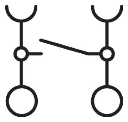Diagram of a molecule with four circles connected by lines. Two circles at the top, two at the bottom, with a diagonal line between them.