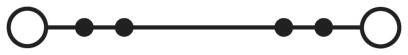 A horizontal line connects two larger circles at the ends with three smaller circles in the middle.