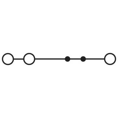 'Three-element diagram: Two large circles on the left, connected by a line with two small central circles, ending with a large circle on the right.'