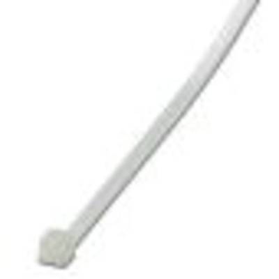 A white cable tie with a curved shape. Used for securing or bundling cables and wires.