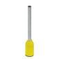 Yellow traffic bollard with a reflective, silver section at the top, used for marking and safety on roads or car parks.