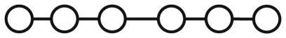 Six circles are linearly connected with continuous lines, forming a simple chain structure.