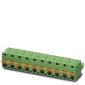 Green electrical connector with eight terminals in a single row, suitable for snap-mounting on printed circuit boards.