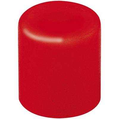 Red, cylindrical plastic block that is commonly used as a building block in toy sets.