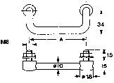 'Overview of the technical drawing of a U-shaped metal handle. Dimensions: Total width 34 mm, length 18 mm, height 15 mm, thickness 10 mm.'