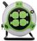 'Extension reel with four green sockets on a black background. Length: 25m. Brand name and symbol shown at the top.'