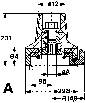 Technical drawing of a valve with dimensional specifications. Shows cross-section, dimensions, and components such as seals and connections.